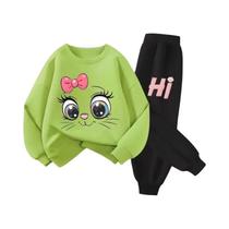 Conjunto De Moletom Com Capuz De Manga Longa Para Meninas, Pullover De Primavera E Calças Longas,