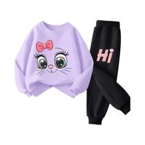 Conjunto De Moletom Com Capuz De Manga Longa Para Meninas, Pullover De Primavera E Calças Longas,