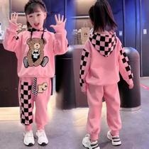 Conjunto De Moletom Com Capuz E Calças Bordadas De Urso Para Meninas, 2 Peças, Para Crianças De 2 a