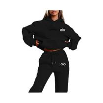 Conjunto De Moletom Com Capuz Monocromático Feminino De Alta Qualidade, Casual, Em Duas Peças