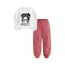 Conjunto De Moletom Com Gola Redonda Para Meninas, Estampas Modernas E Calças Cargo, Roupa Casual Conjunto De Moletom Com Gola Redonda Para Meninas, Estampas Modernas E Calças Cargo, Roupa Casual