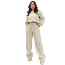 Conjunto De Moletom Cropped Manga Longa Calça Pantalona Frio