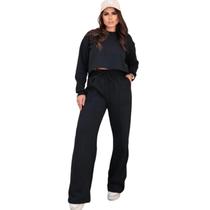 Conjunto De Moletom Cropped Manga Longa Calça Pantalona Frio