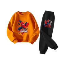 Conjunto De Moletom E Calça Disney Spider-Man Para Meninos, Estampa De Desenho Animado, Casual, Duas