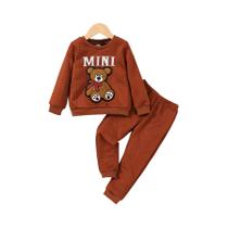 Conjunto De Moletom E Calças Com Bordado De Urso Marrom Para Meninos, Casual De Manga Longa Para Conjunto De Moletom E Calças Com Bordado De Urso Marrom Para Meninos, Casual De Manga Longa Para