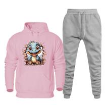Conjunto de Moletom Estampa Dinossauro Canguru Com Calça Jogger Com Bolso e Elastico na Cintura Conjunto de Moletom Estampa Dinossauro Canguru Com Calça Jogger Com Bolso e Elastico na Cintura