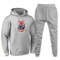 Conjunto de Moletom Estampado Plus Size Tamanho Especial Bolso Canguru Capuz Calça Abrigo