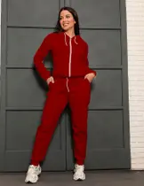 Conjunto de moletom feminino barato Blusa de frio Grossa com zíper e touca Calça de moletom Flanelada Quente