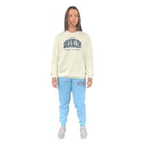 Conjunto de Moletom Feminino Blusa Sem Capuz e Calça Jogger Estampado