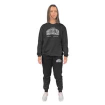 Conjunto de Moletom Feminino Blusa Sem Capuz e Calça Jogger Estampado