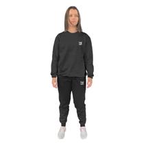 Conjunto de Moletom Feminino Blusa Sem Capuz e Calça Jogger Estampado