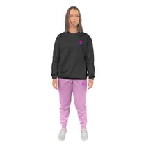 Conjunto de Moletom Feminino Blusa Sem Capuz e Calça Jogger Estampado