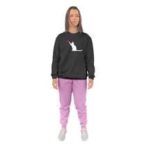Conjunto de Moletom Feminino Blusa Sem Capuz e Calça Jogger Estampado