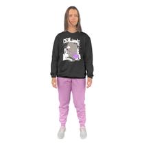 Conjunto de Moletom Feminino Blusa Sem Capuz e Calça Jogger Estampado