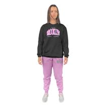 Conjunto de Moletom Feminino Blusa Sem Capuz e Calça Jogger Estampado