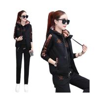 Conjunto De Moletom Feminino Com Capuz De Pelúcia Casual Moda Outono Inverno Três Peças Blusas E