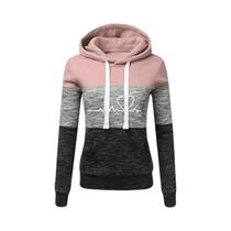 Conjunto De Moletom Feminino Com Capuz E Calças De Cor Block Casual Para Corrida E Esporte Tamanhos