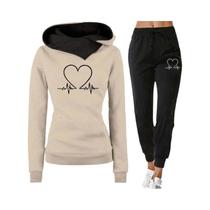 Conjunto De Moletom Feminino De Inverno Quente Em Duas Peças Com Capuz E Calças Para Corrida E
