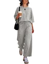Conjunto de moletom feminino de manga curta Lounge Set TIQOJE com calças largas