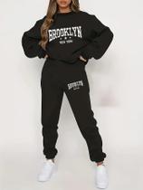 Conjunto De Moletom Feminino De Outono Inverno Com Capuz De Pelúcia, Estilo Hip Hop Urbano Casual,