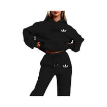 Conjunto De Moletom Feminino De Pelúcia Com Capuz, Estilo Hip Hop Casual, 2 Peças, Com Estampa De