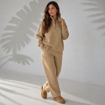 Conjunto de Moletom Feminino Gola Alta Ziper Confortável -