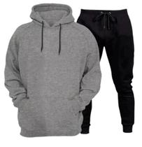 Conjunto de Moletom Flanelado Abrigo Blusa de frio + Calça de moletom Masculino e Feminino Ref 001