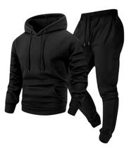 Conjunto de moletom flanelado cor preta blusa com bolso canguru e capuz calça com bolso e cordão de ajuste. masculino Conjunto de moletom flanelado cor preta blusa com bolso canguru e capuz calça com bolso e cordão de ajuste. masculino