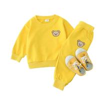 Conjunto De Moletom Infantil De Manga Longa 2 Peças Primavera Outono Cor Sólida Poliéster Com