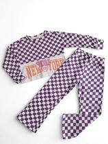 Conjunto de Moletom Infantil Estampado Xadrez Roxo Conjunto de Moletom Infantil Estampado Xadrez Roxo