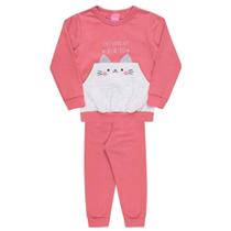 Conjunto de Moletom Infantil Feminino Blusão e Calça Fofo Gatinho Menina Roupa de Inverno