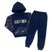 Conjunto de Moletom Infantil Gamer Marinho Meninos 4 ao 10