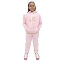 Conjunto de Moletom Infantil Menina Blusa de Frio Canguru Capuz e Calça Flanelada Elastico Cintura