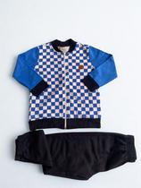 Conjunto de Moletom Infantil Xadrez Azul