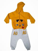 Conjunto de moletom inverno c/ capuz bebê boca grande
