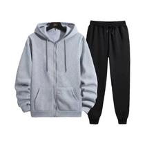 Conjunto De Moletom Masculino De 2 Peças Com Capuz E Zíper, Calça De Moletom De Manga Longa,