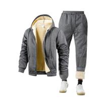 Conjunto De Moletom Masculino De Inverno Grosso E Quente Com Capuz E Calça Esportiva De Duas Peças