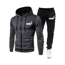 Conjunto De Moletom Masculino Estilo Punk Com Calças E Zíper, Roupas De Lazer Esportivas Em 2 Peças Conjunto De Moletom Masculino Estilo Punk Com Calças E Zíper, Roupas De Lazer Esportivas Em 2 Peças