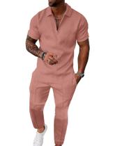 Conjunto de moletom masculino UOUA de 2 peças rosa, manga curta Conjunto de moletom masculino UOUA de 2 peças rosa, manga curta