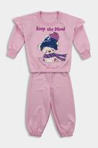 Conjunto de Moletom Menina Casaco e Calça Rosa - Destak