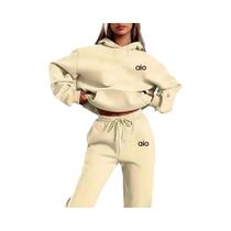 Conjunto De Moletom Monocromático Com Capuz Para Mulheres, Alta Qualidade, Casual, Conjunto De