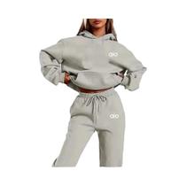 Conjunto De Moletom Monocromático Com Capuz Para Mulheres, Alta Qualidade, Casual, Conjunto De