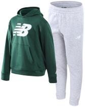 Conjunto de moletom New Balance Boys, 2 peças de lã, verde, cinza, 8