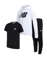 Conjunto de moletom New Balance Boys, 3 peças, tamanho 10, branco, preto Conjunto de moletom New Balance Boys, 3 peças, tamanho 10, branco, preto