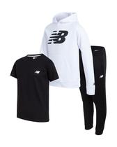 Conjunto de moletom New Balance Boys, 3 peças, tamanho 10, branco, preto