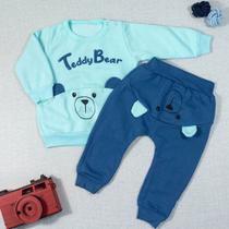 Conjunto de moletom para bebê teddy bear azul claro