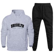 Conjunto de Moletom Plus Size Canguru Flanelado Com Calça Confortavel Estampa Brooklyn New York