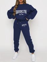 Conjunto De Moletom Plush Para Mulheres Outono Inverno, Suéter Casual E Calças De Hip Hop Para