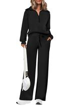 Conjunto de Moletom PRETTYGARDEN 2 Peças Preto XL com Zíper ½ e Calça Pantalona