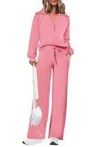 Conjunto de Moletom PRETTYGARDEN 2025 com Zíper 1/2 e Calça Palazzo M Conjunto de Moletom PRETTYGARDEN 2025 com Zíper 1/2 e Calça Palazzo M